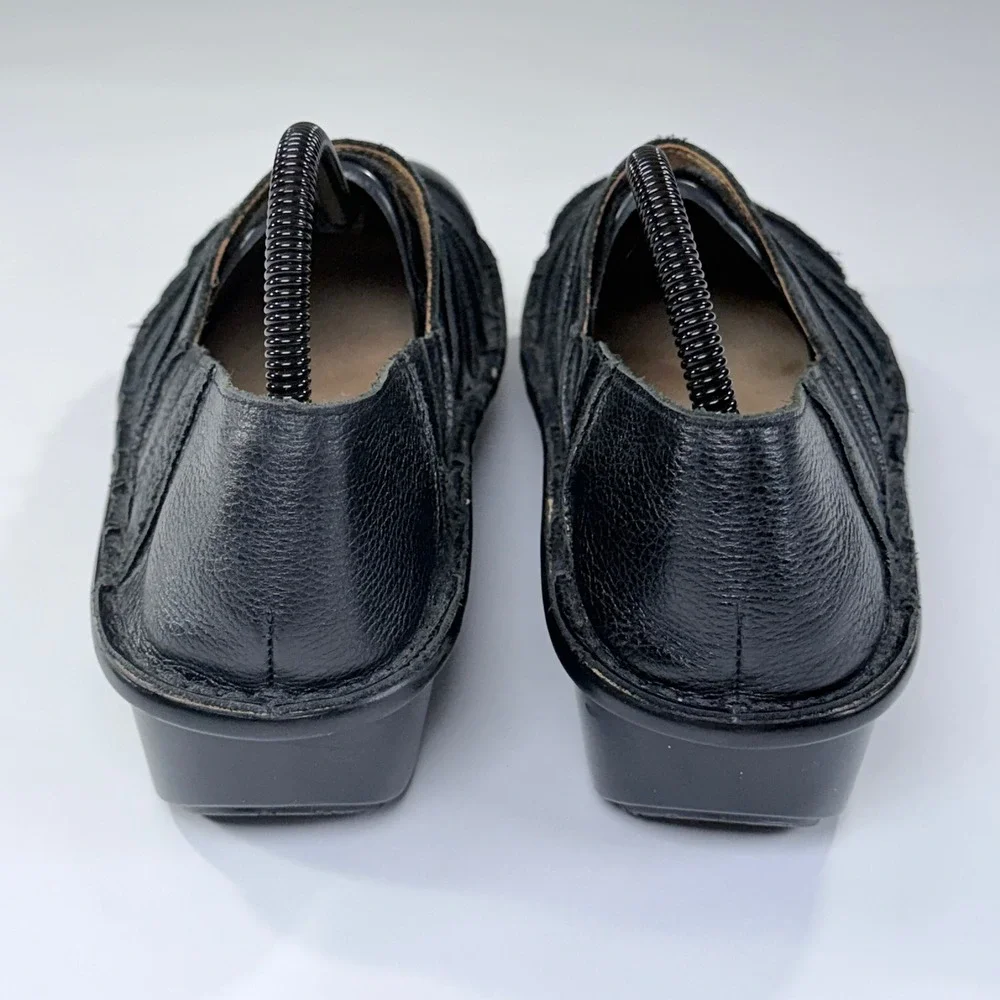 Spring Step Firefly Clog Womens 41/9.5-10 Black Leather Ribbed Slip On Lagenlook